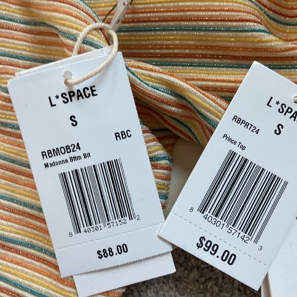 L Space Prince Madonna Metallic Stripe Bikini 2 Piece Set Sz S NEW - Picture 4 of 6